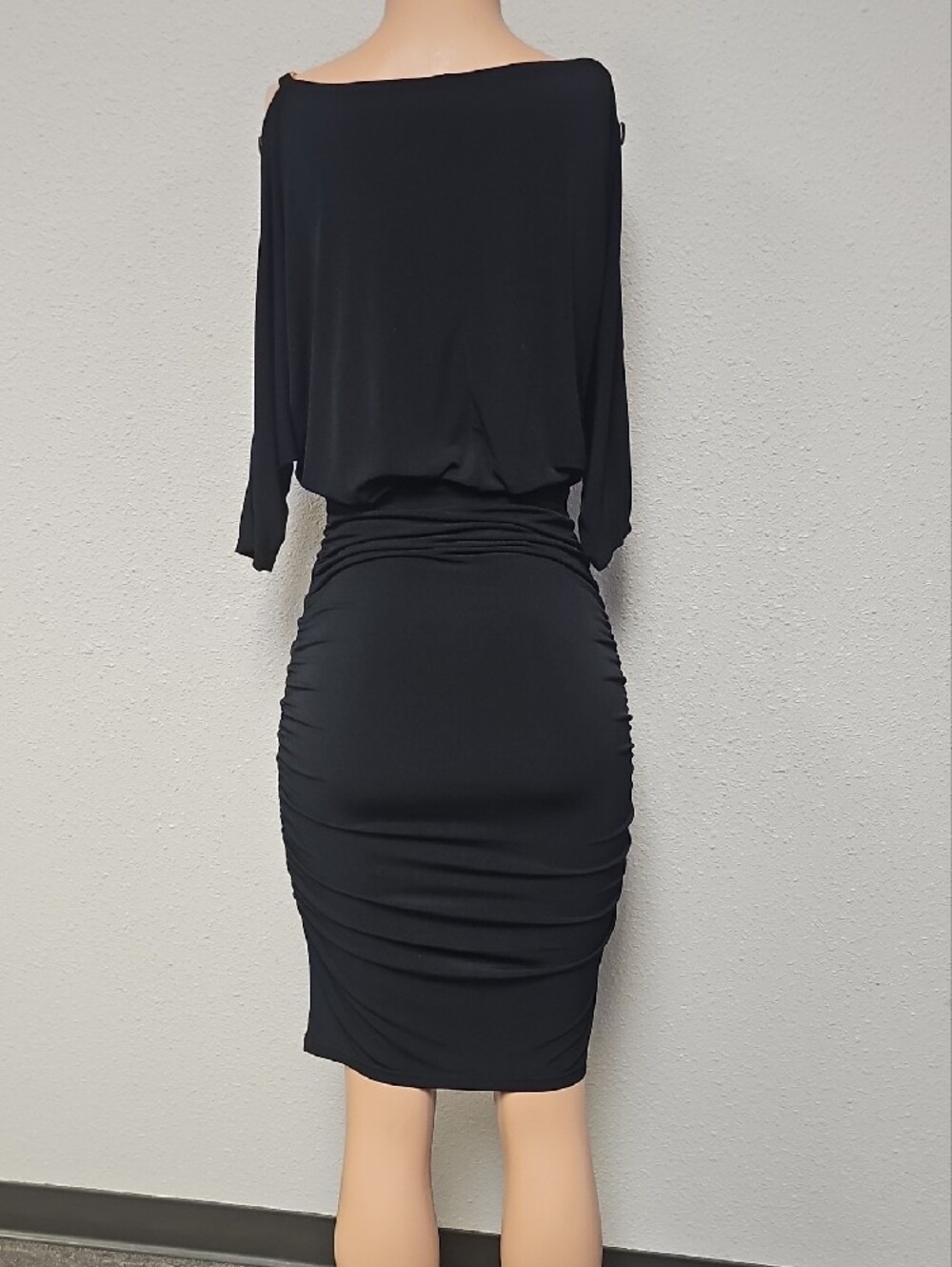 Miss Tina Black Ruched Midi Dress with Boat Neck - Picture 5 of 8